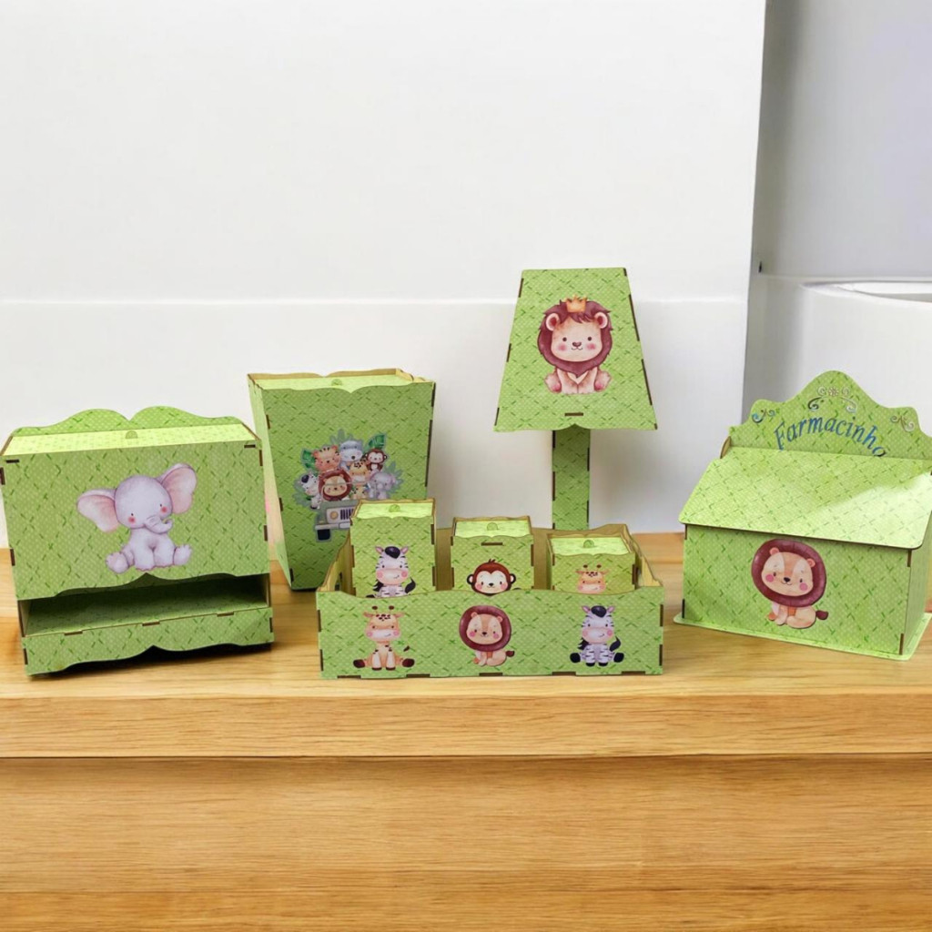 Kit Higiene Para Bebê 8 Peças Safari Aquarelado Adesivado Decoração Quarto Infantil em Oferta na Shopee