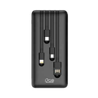 Carregador Portátil (Power Bank) i2GO 10000mAh 4 Em 1 Com Cabos Acoplados (Micro-USB, USB-C, Lightning e USB-A) Preto em Oferta na Shopee
