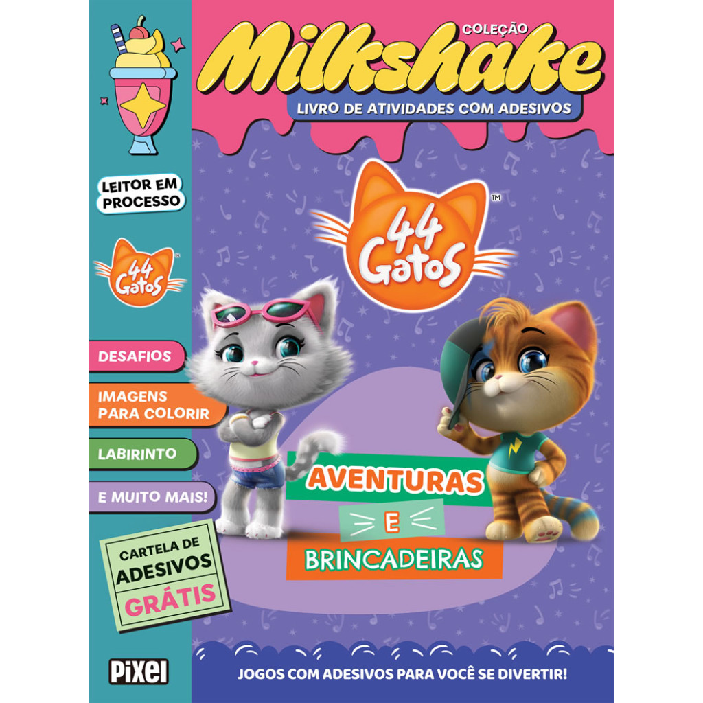 44 GATOS AVENTURAS E BRINCADEIRAS   COLEÇÃO MILKSHAKE JOGOS COM ADESIVOS PARA VOCÊ SE DIVERTIR! em Oferta na Shopee
