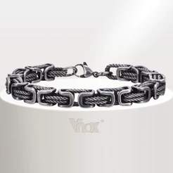 Pulseira De Corrente Quadrada Vnox Vintage Byzantine Men's Bracelet , Aço Inoxidável Viking Punk Rock Bold Square Chain Jóias Para Meninos