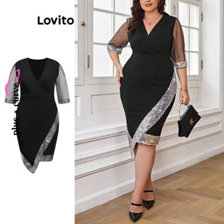 Lovito Plus Size Vestido Feminino de Festa Liso com Lantejoulas LBL09435