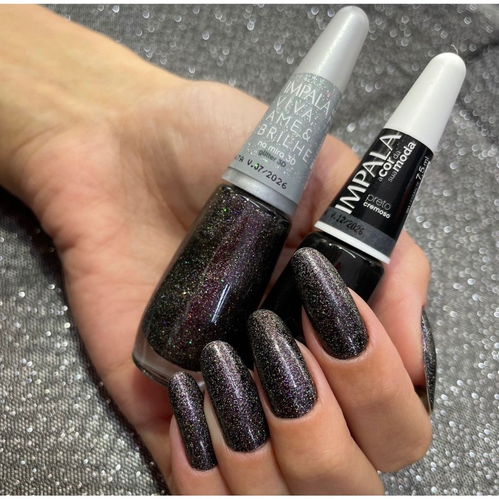 Kit 2 Esmalte Impala Preto e Na Mira 3D Combinação de Manicure