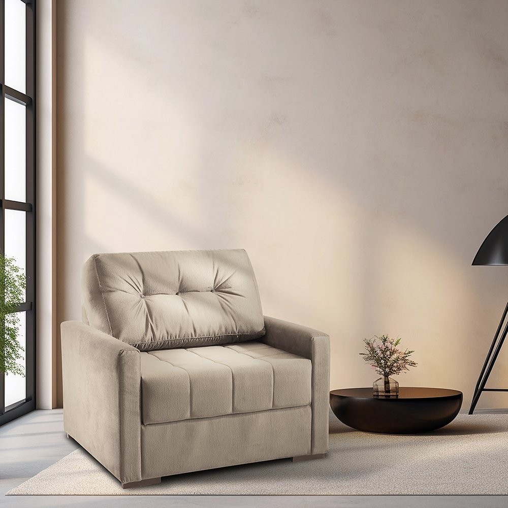 Sofá Cama Solteiro 100cm Linho Bege Murilo Sofani em Oferta na Shopee