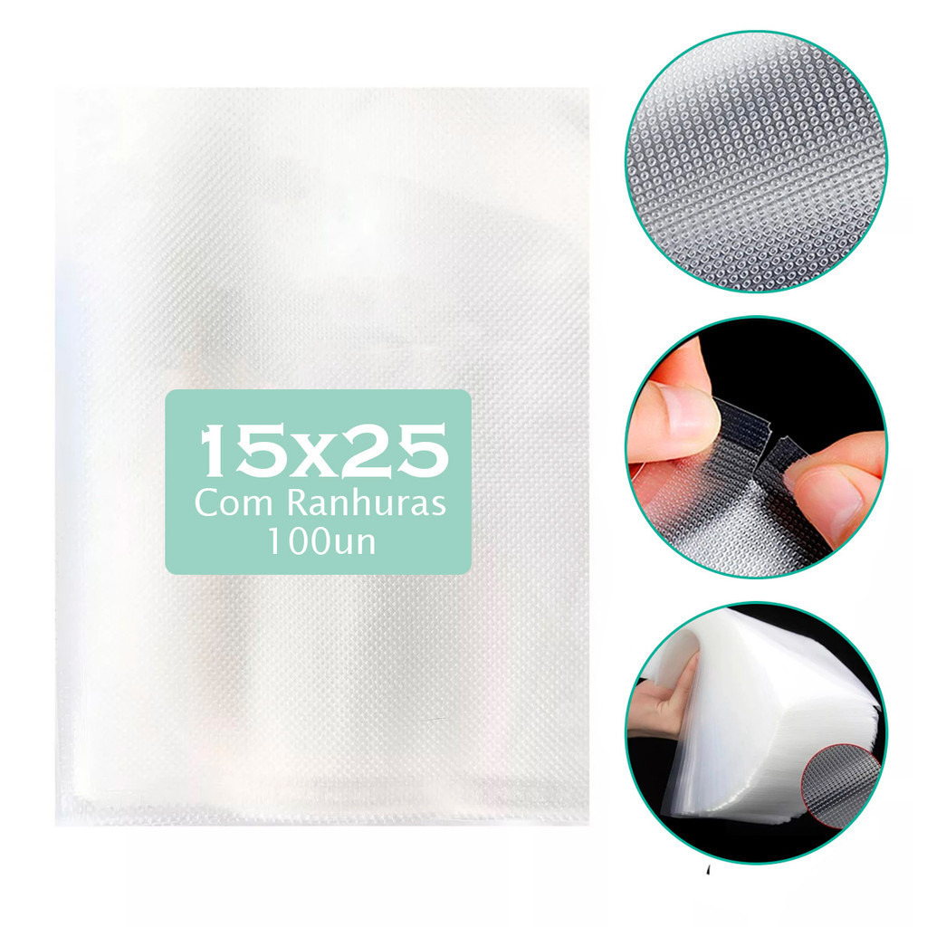 Saco A Vacuo P/ Alimentos Gofrado 15X25cm Pct 100 un p/ Seladora em Oferta na Shopee