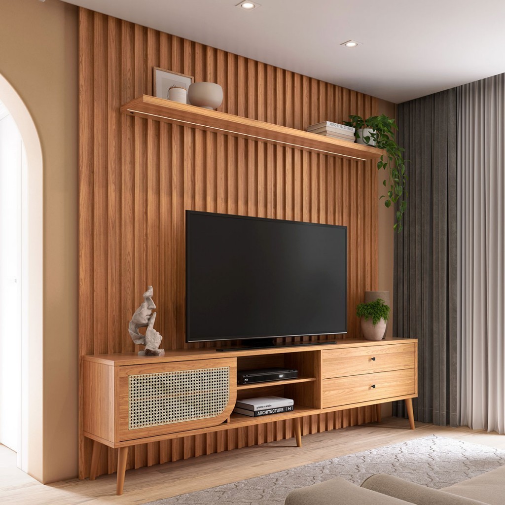 Rack com Painel para TV Até 75 Polegadas 1 Porta 2 Gavetas com Led Freijó Tb323f Jj - Dalla Costa em Oferta na Shopee