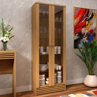 Cristaleira 2 Portas com Vidro França 5 Prateleiras Carvalho - Panorama Móveis em Oferta na Shopee
