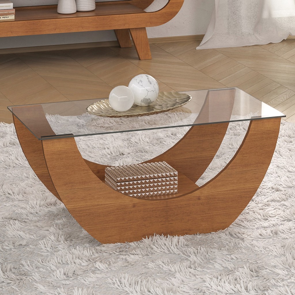 Mesa de Centro Onda com Tampo de Vidro Cinamomo - Pnr Móveis - Home & Living
