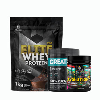 Kit: Whey Protein Elite-Pro 1kg +Creatina Monohidratada Pote 300g - 100% Pura+Pré-Treino E...