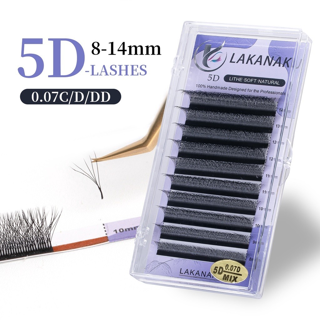 LAKANAKU 5D W Extensões De Cílios Em Forma De 0.07 C/D/DD Faux Mink Natural Pestanas Profissionais Suaves