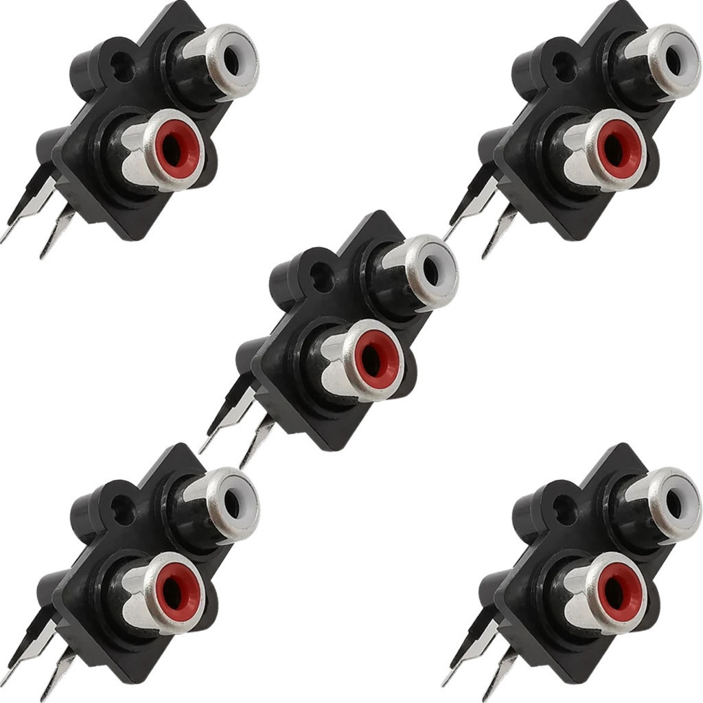 Tomada Conector Rca Duplo Av2-8,4-7 Painel Vermelho E Branco kit 5 Peças