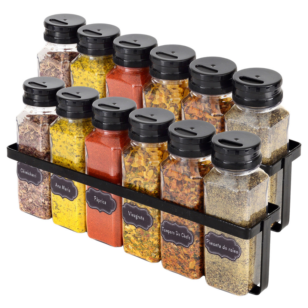 Porta Temperos e Condimentos Cozinha com 12 Potes de tempero Tampa fliptop em Oferta na Shopee