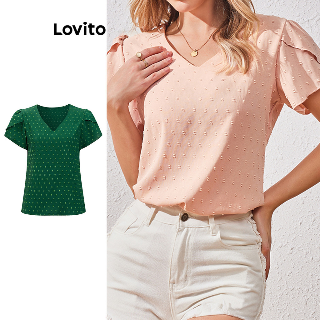 Lovito Casual Blusa Feminina Simples com Babado LBL07017(Multicolorido) - Women Clothes