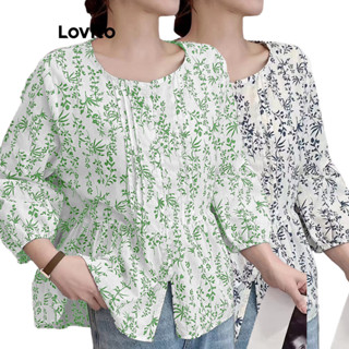Lovito Blusa com Estampa Floral Delicada e Babados para Mulheres LNE21201 (Multicolorido)