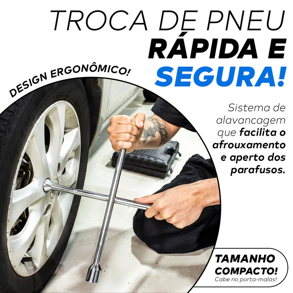 Detalhes do Chave de Roda Cruz 3 Bocas 1 Espátula 17x19x21mm TechOne