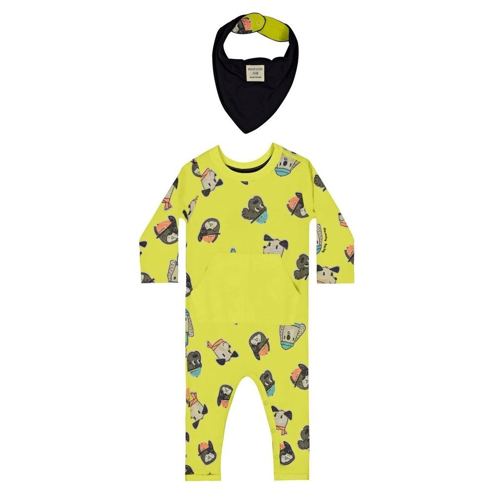 Macacão e Babador em Meia Malha para Bebê Menino Quimby - Baby & Kids Fashion