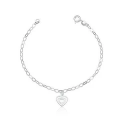 Pulseira de prata feminina coração pendente vazado
