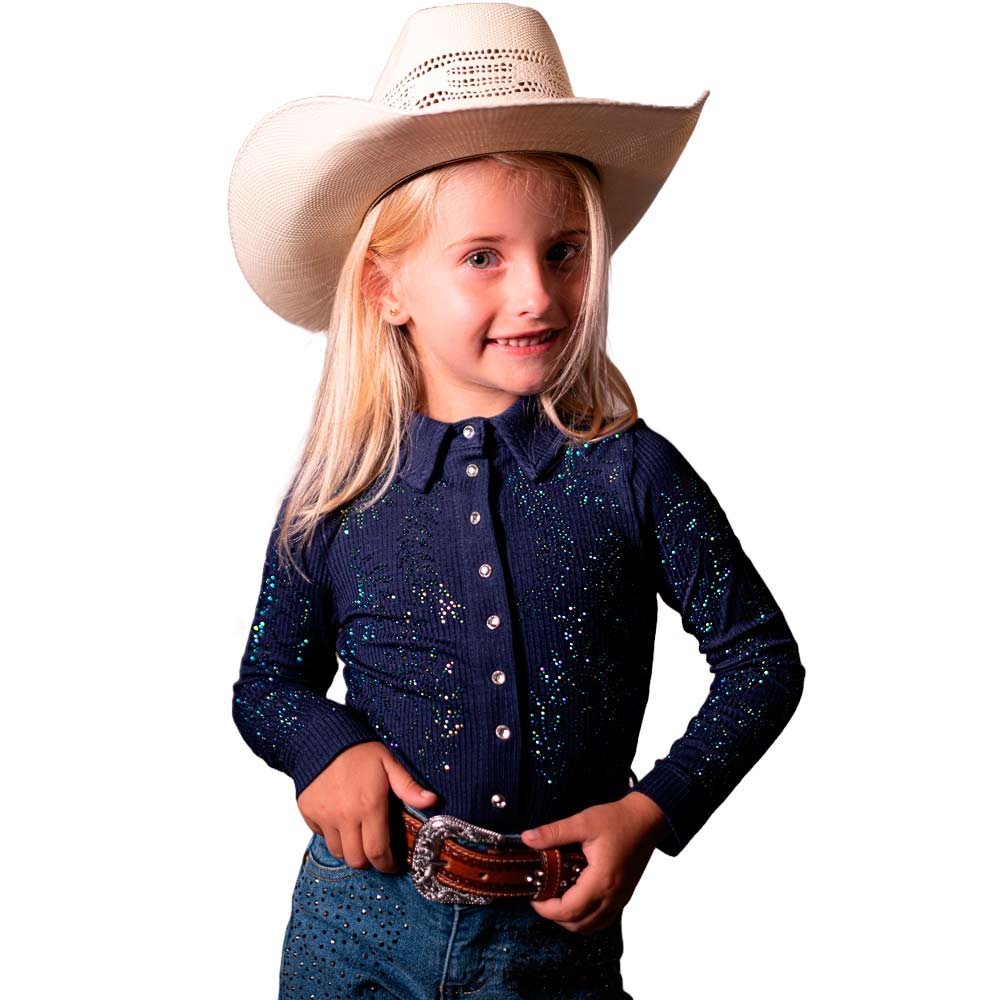 Body Country Feminino Infantil Com Pedras Azul Marinho Zoe Western