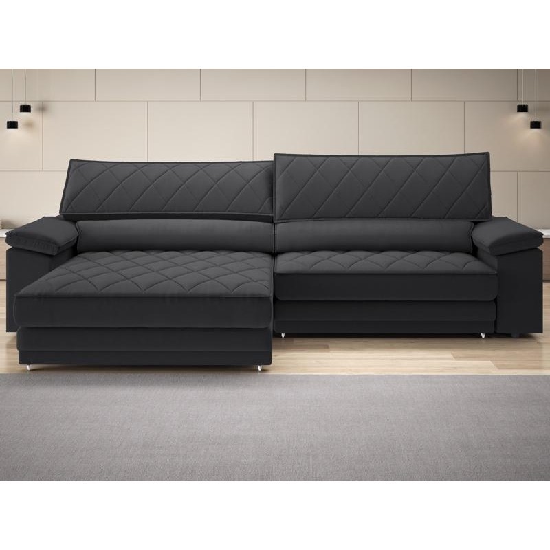 Sofá de Duplo Molejo com Carregador USB, Retrátil e Reclinável Viena 2,10m Linho Soft Grafite- NETSOFAS em Oferta na Shopee