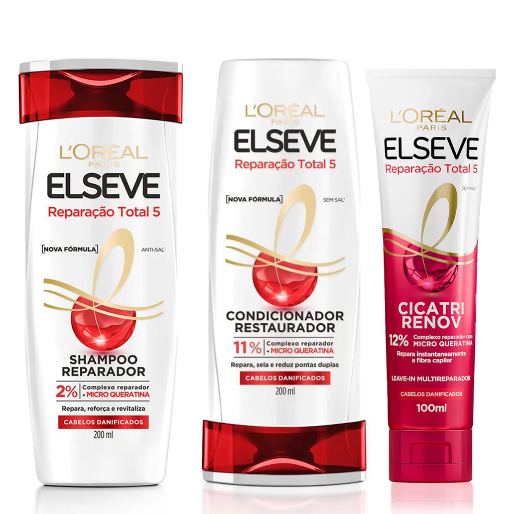 ELSEVE REPARAÇÃO TOTAL 5 SHAMPOO + CONDICIONADOR + CICATRI RENOV 100ML - Beauty