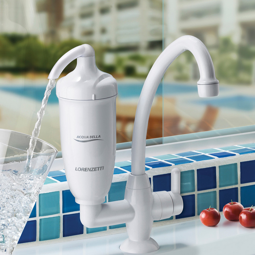 Torneira Com Filtro Purificador De Água Acqua Bella Lorenzetti Branco Mesa Bancada Bica Alta Móvel Pia Cozinha
