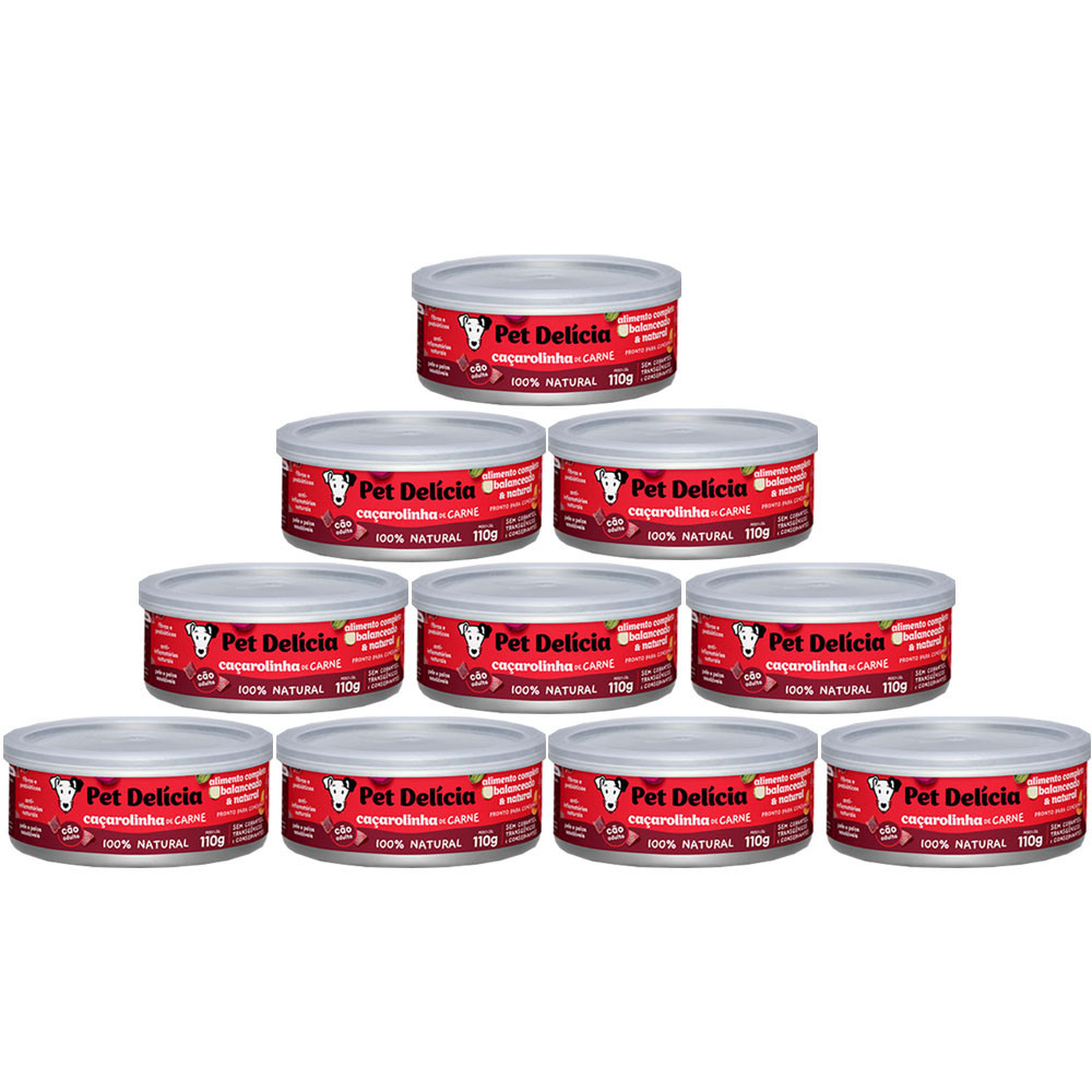 Kit 10 Rações Úmidas Pet Delícia para Cães Caçarolinha de Carne 110g