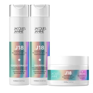 Kit Jacques Janine J18 Shampoo Sem Sal Condicionador Leave-In 240ml Máscara Hidratação 240g em Oferta na Shopee