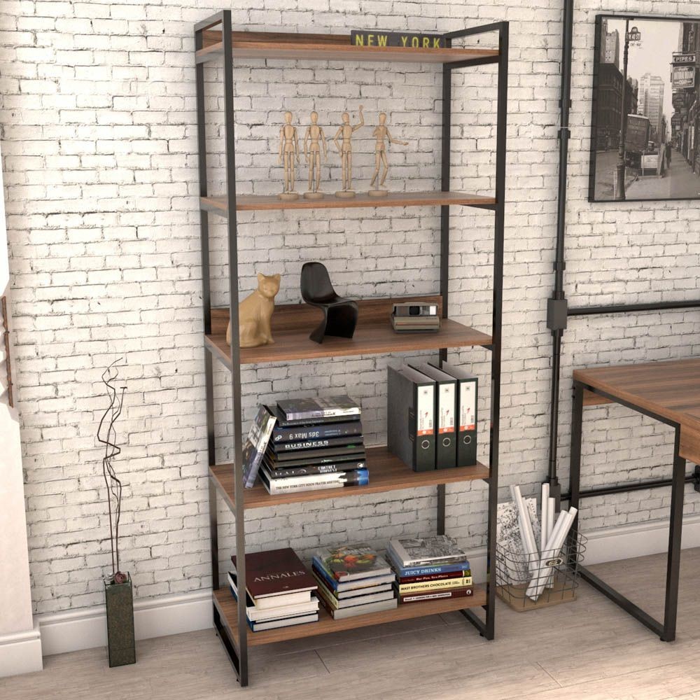 Estante Multiuso 5 Prateleiras Escritório Estilo Industrial Form C01 187x80 cm Nogal - Lyam Decor em Oferta na Shopee