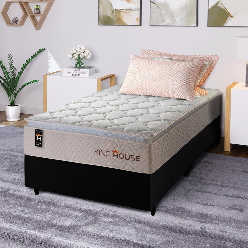 Conjunto Cama Box c/ Molas Ensacadas Roma Bege Solteiro 96x203x71 em Oferta na Shopee