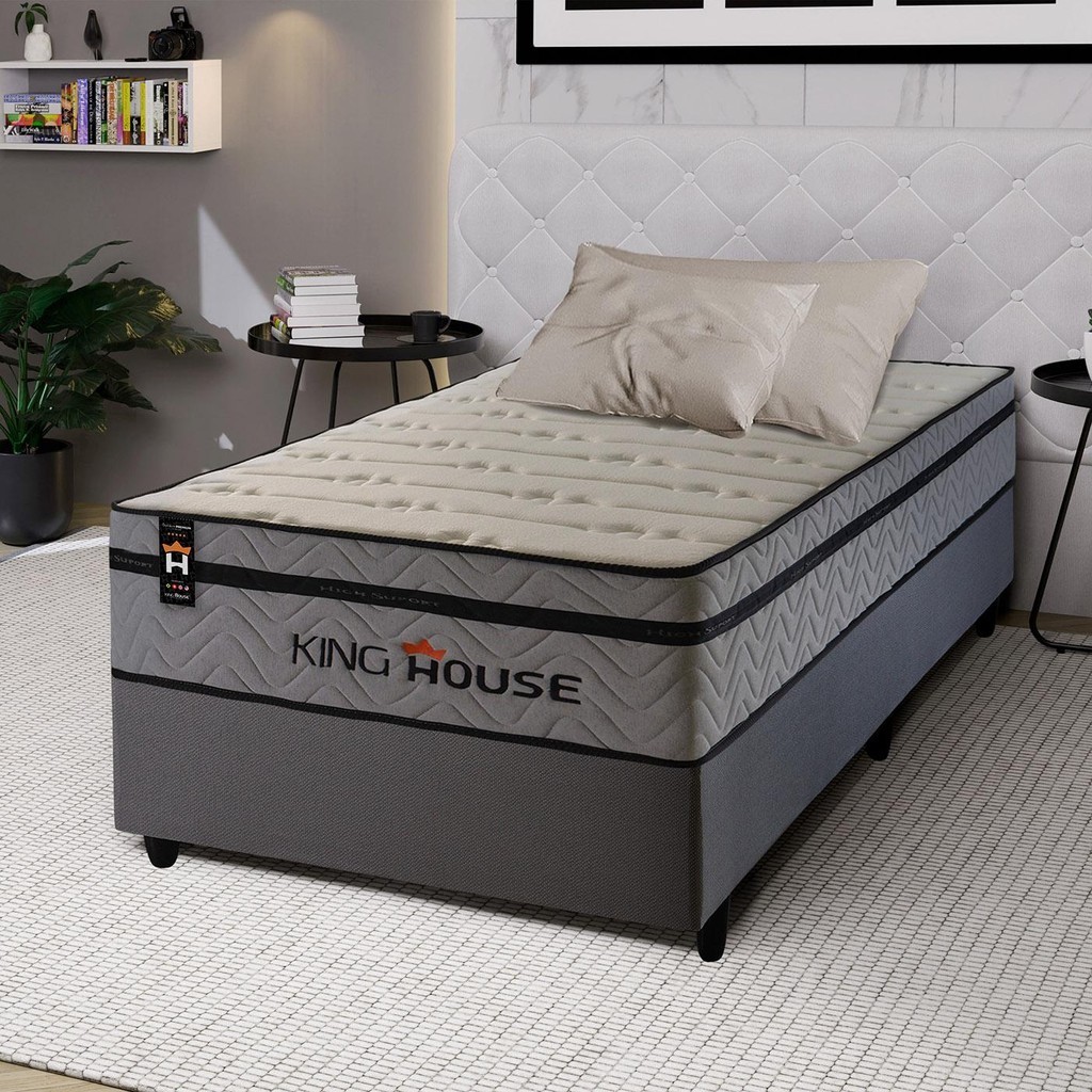 Conjunto Cama Box c/ Molas Ensacadas Preston Cinza Solteiro 96x203x71 em Oferta na Shopee