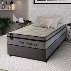 Conjunto Cama Box c/ Molas Ensacadas Preston Cinza Solteiro 96x203x71