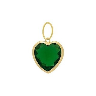Pingente de ouro 18k coração zircônia 6mm esmeralda