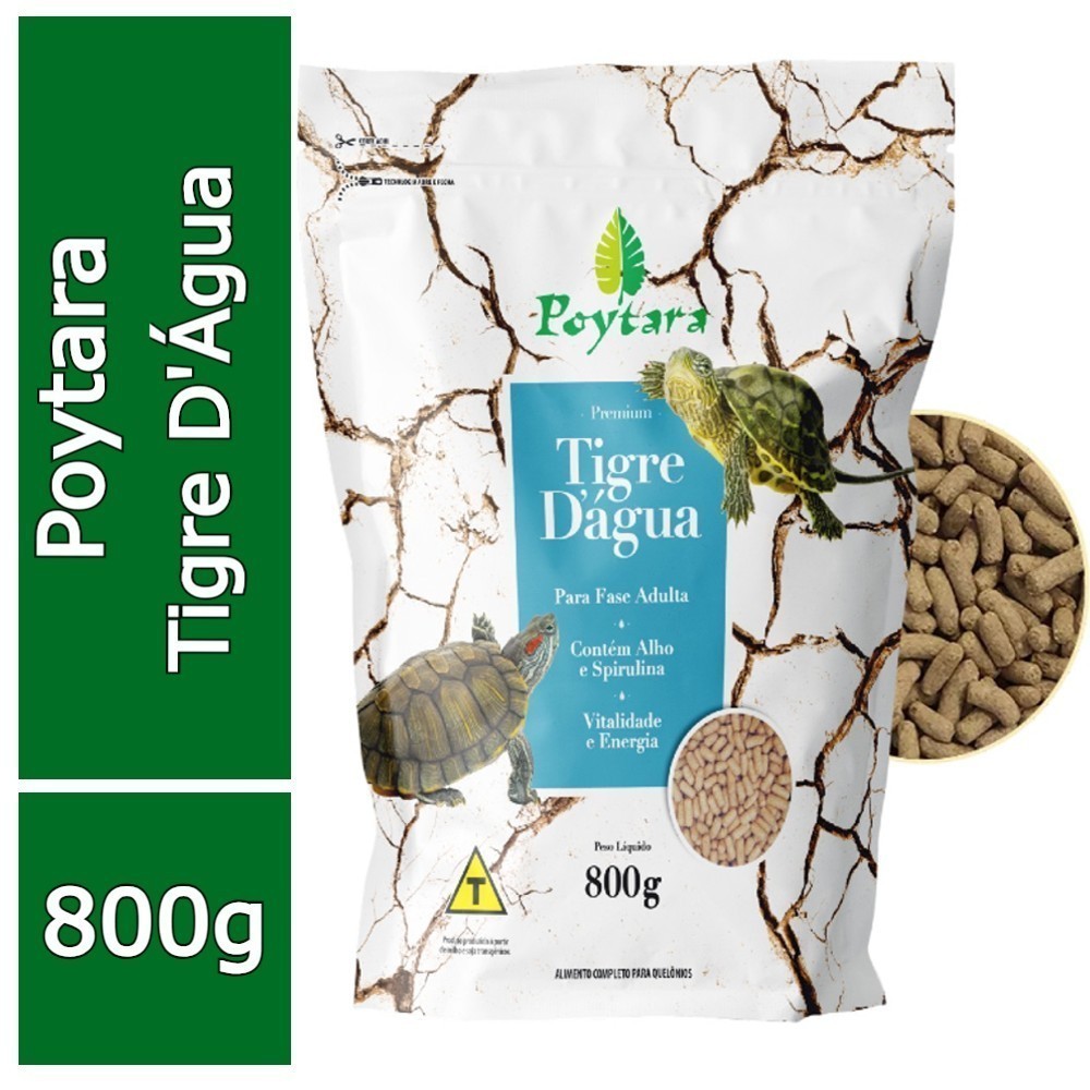 Raçao Poytara Tigre D'água 800g Tartaruga Aquática Aquário