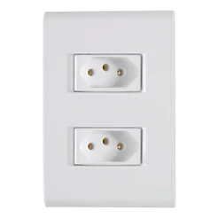Conjunto 4 x 2 Tramontina com 2 Tomadas Liz 2 Pinos + Terra 10A 250V Branco - 57170/265