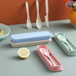 Conjunto De Talheres Ecológicos De Fibra De Trigo Livres De BPA Free Com Estojo Para Transporte em Oferta na Shopee