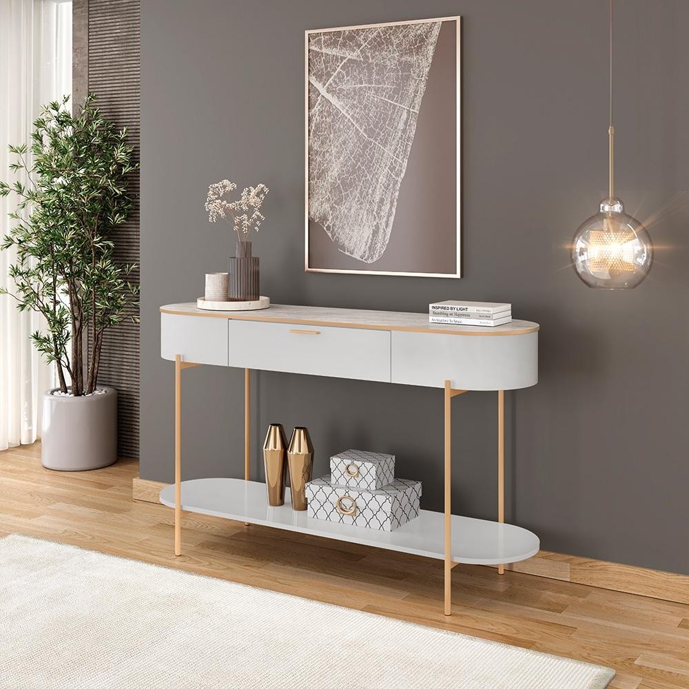 Aparador Decorativo Amanda 1 Gaveta e 1 Prateleira Pés Metálicos Dourados Fendi/Quartzo G18 - Gran em Oferta na Shopee