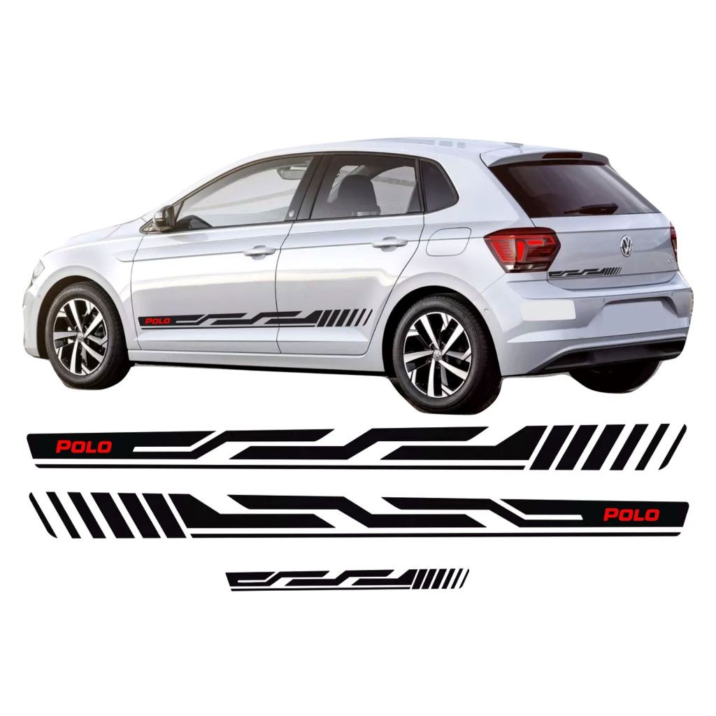 KIT Adesivos VW Polo Hatch Highline 2019 A 2022 Faixa Lateral E Traseira Tuning Sport Personalizados VW95