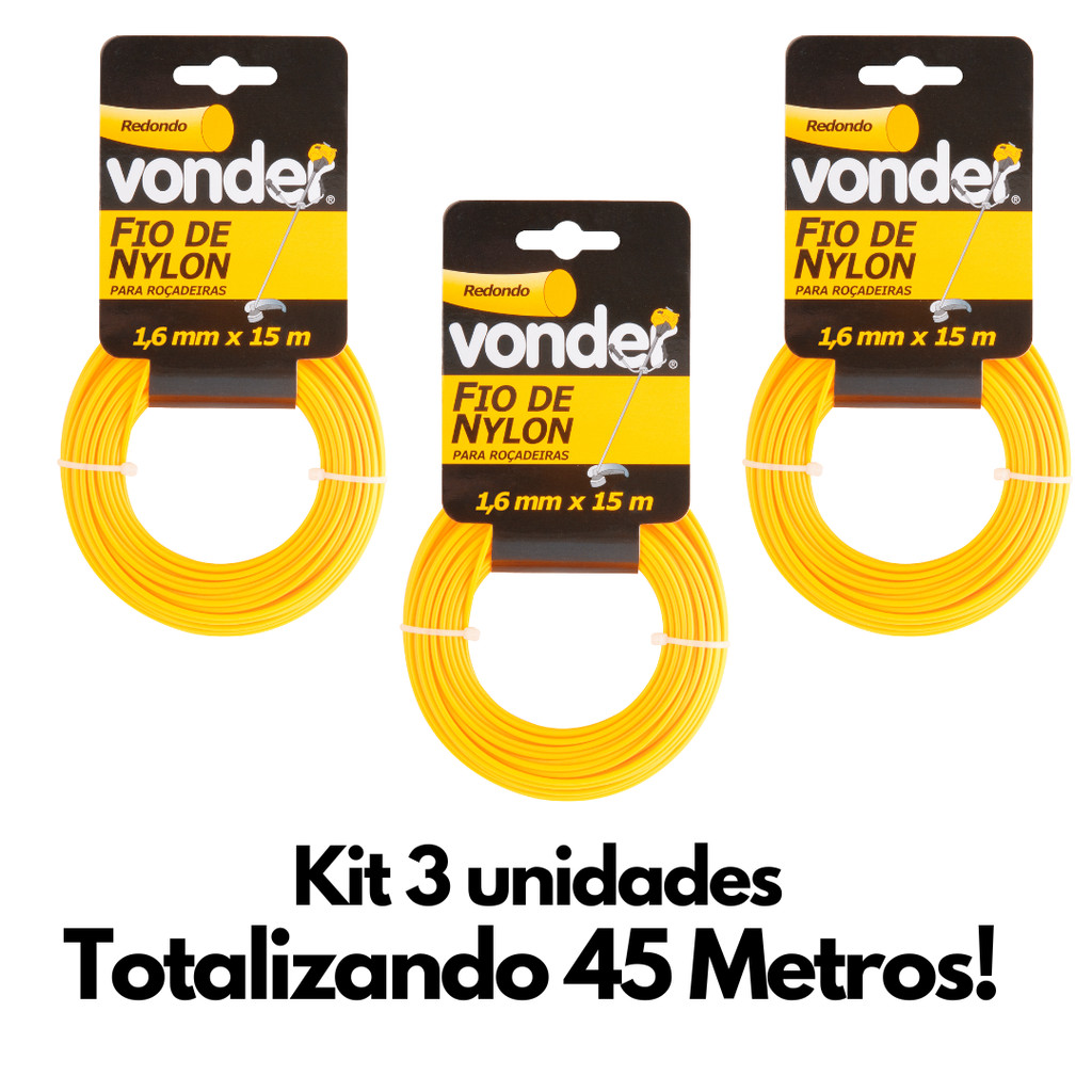 Kit 3 Fios de Nylon Para Aparador de Grama 1,6mm X 15 mt redondo - VONDER