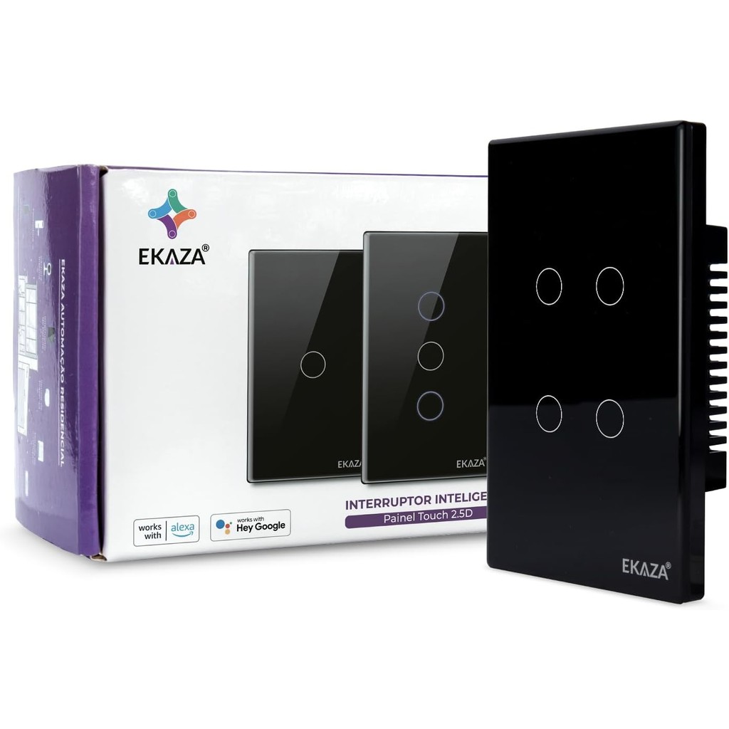 Interruptor 4 Botões Wifi Inteligente Touch Alexa preto Ekaza