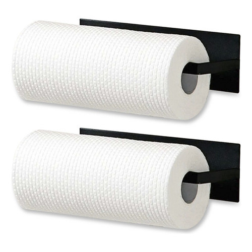 Kit 2 Suporte de Papel Toalha Pano Rolo Aço Multiuso de Parede Com Adesivo Cor Preto em Oferta na Shopee
