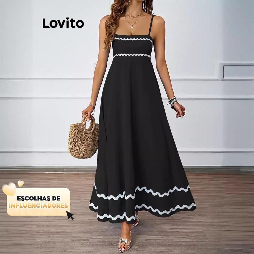 (KOL‘s pick) Lovito Vestido elegante liso e contrastante para mulheres LNL74144 - Women Clothes