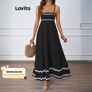(KOL‘s pick) Lovito Vestido elegante liso e contrastante para mulheres LNL74144 em Oferta na Shopee