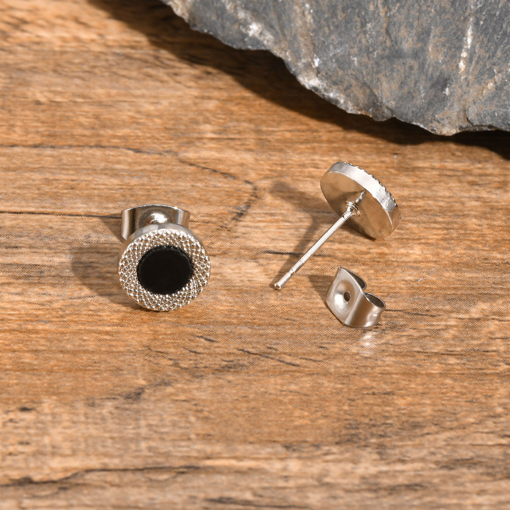 Brincos Redondos De Aço Inoxidável Vnox Para Homens, Joias Legais Minimalistas Em Acrílico Preto · foto 2