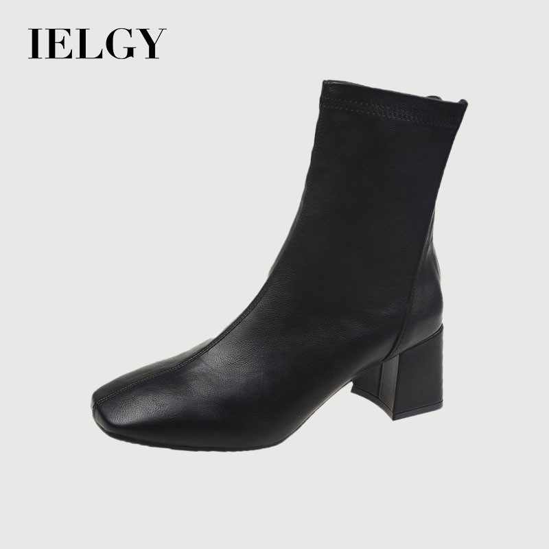 IELGY Bota De Tornozelo Francesa Britânica Feminina 2025 Novas Botas Martin Versáteis Com Bico Quadrado E Nuas - Women Shoes