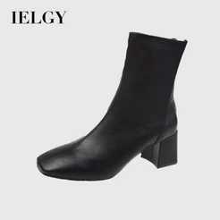 Botas Femininas IELGY British French Ankle Bootie 2026 Novas Versáteis Com Bico Quadrado E Nuas