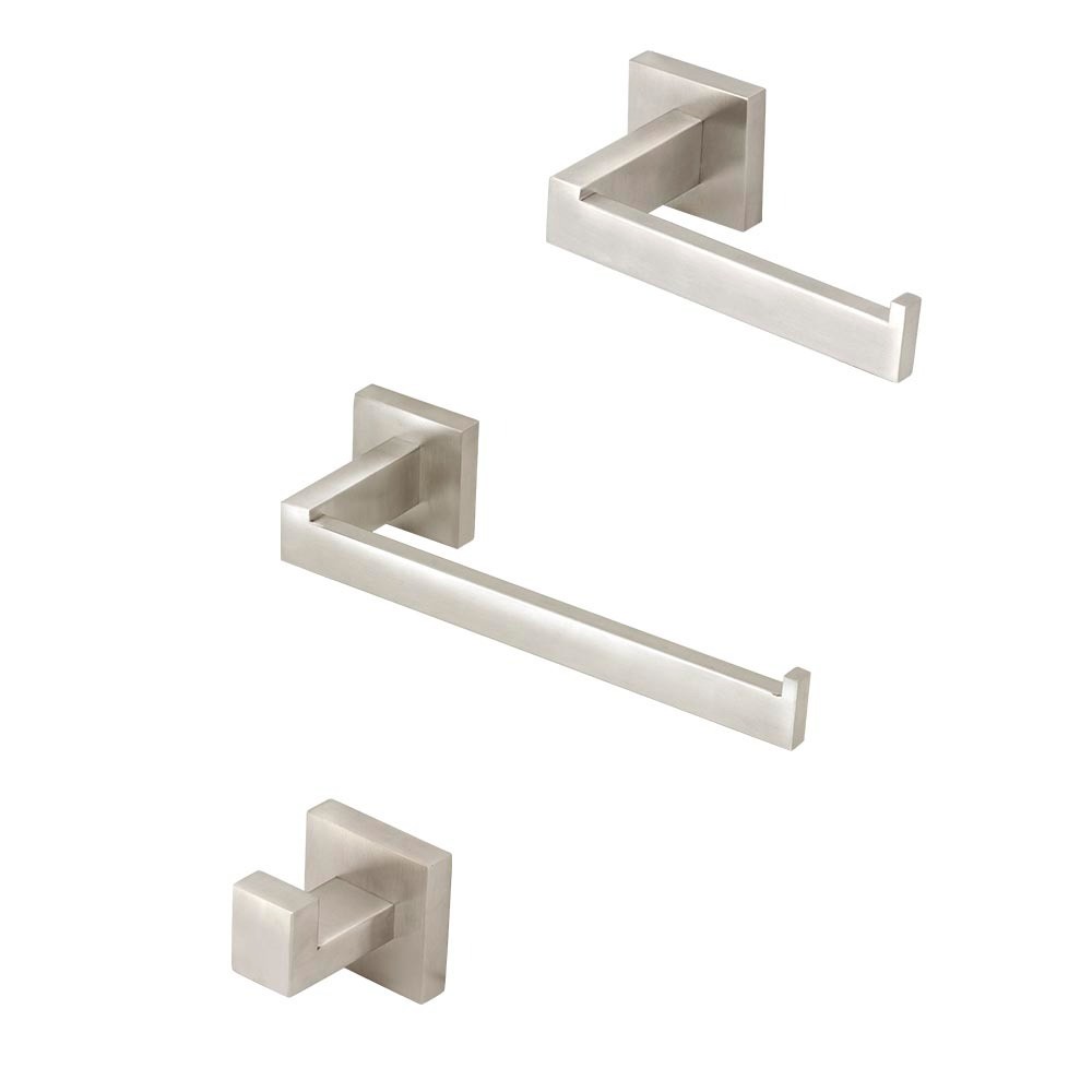 Kit Acessórios Banheiro Inox Escovado Quadrado Inox 3 Peças