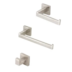 Kit Acessórios Banheiro Inox Escovado Quadrado Inox 3 Peças
