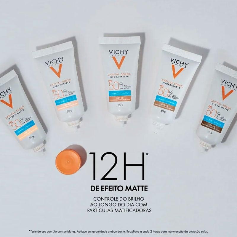 Detalhes do Protetor Solar Facial Vichy Hydra-Matte FPS50 Cor 4.0 30g