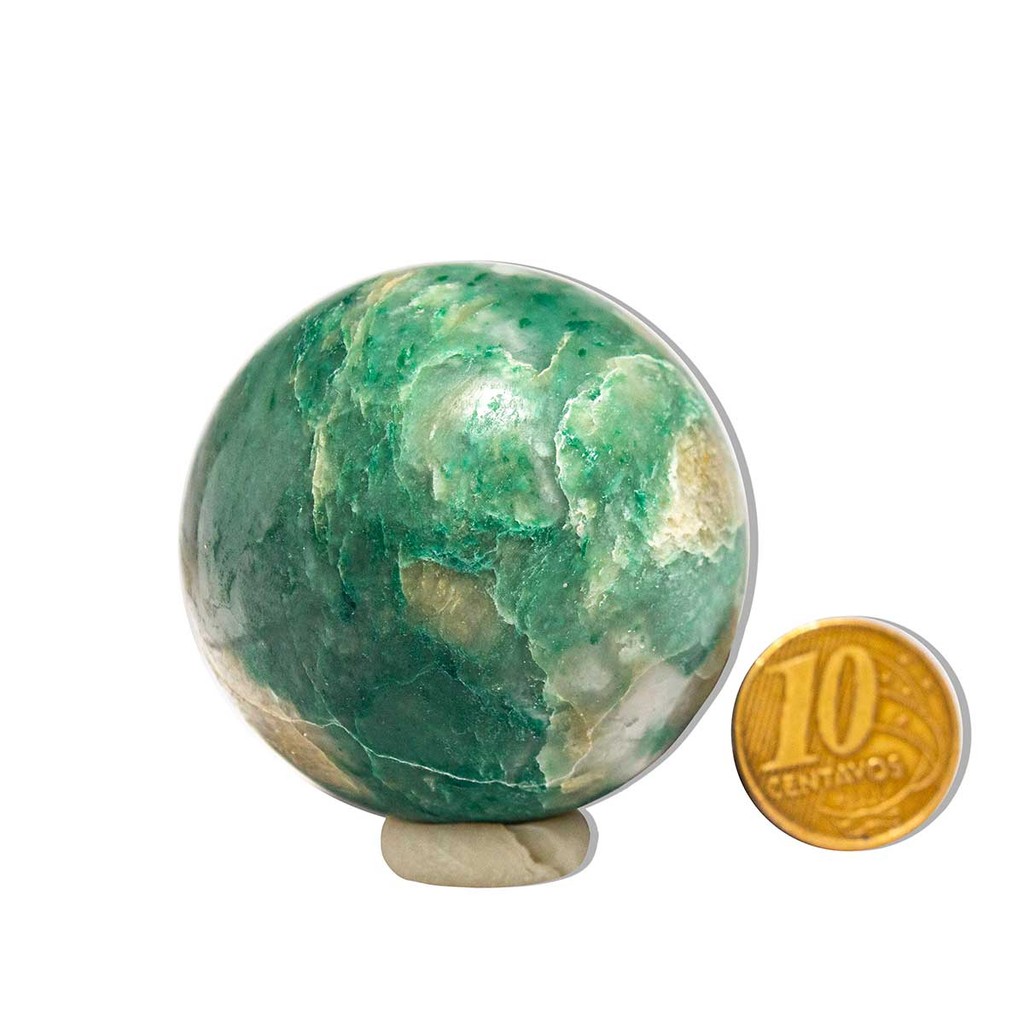 01 Esfera Jade Verde Lapidado 100 a 150g Aprox 4cm Tipo B