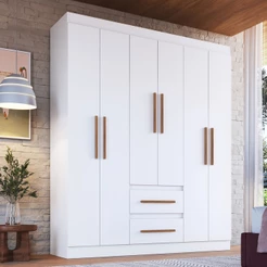 Guarda-Roupa Solteiro Napoli 6 Portas 2 Gavetas 100% Mdf - Doripel Móveis