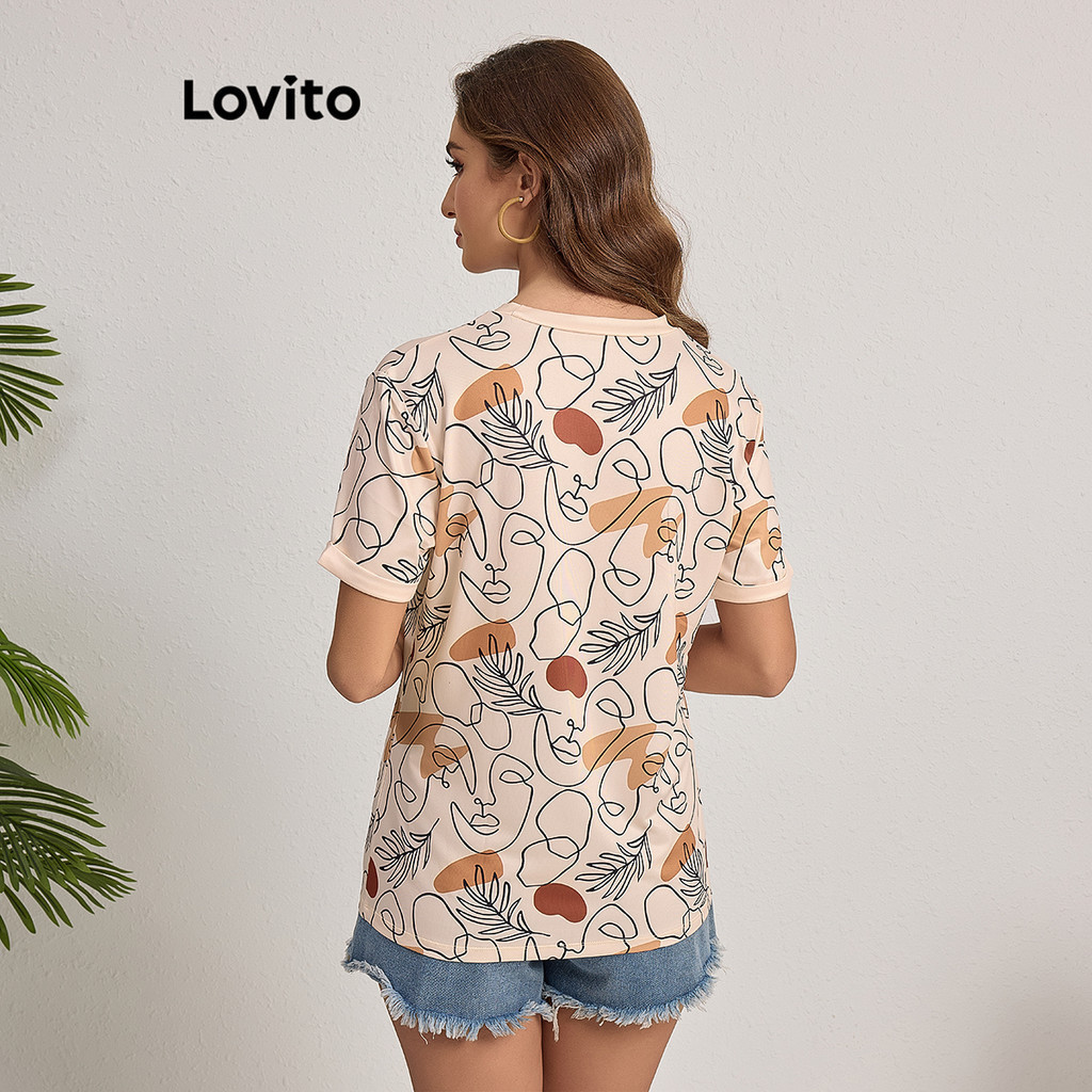 (Trendy) Lovito Camiseta Casual Geométrica Para Mulheres LBL18009 - Women Clothes